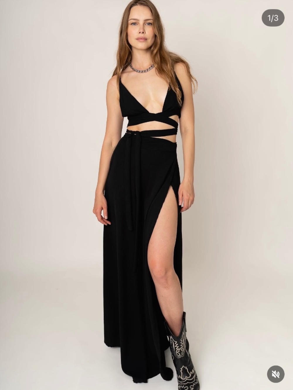 La Bikinería Tulum Black Wrap Top & Maxi Skirt Set — M/S